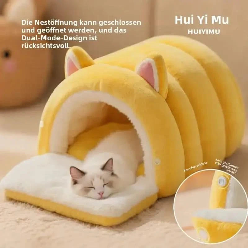 Cozy Thickened Winter Cat Bed House - Enclosed Safe Warm Sleeping Nest