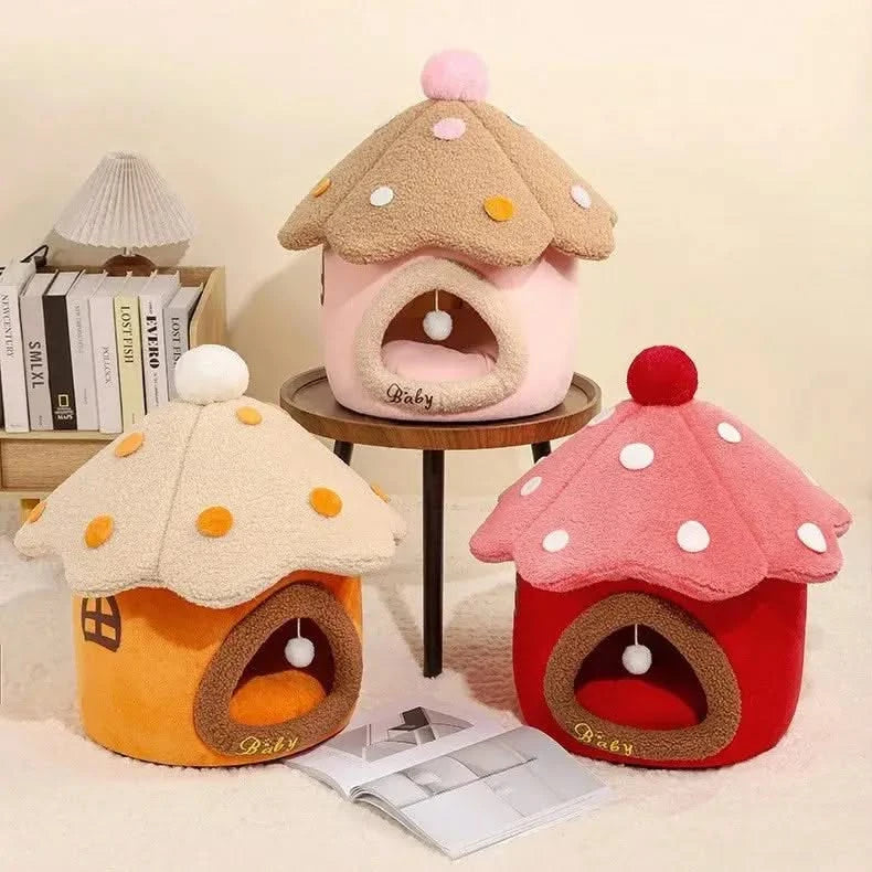 Adorable Mushroom Pet House: Detachable, Warm Cat Dog Enclosed Bed for Winter Comfort