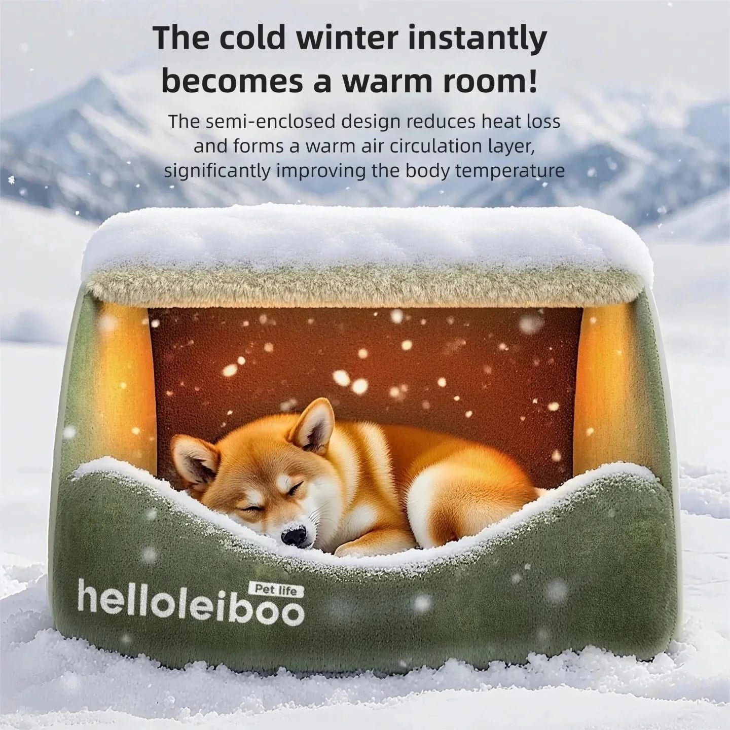 Cozy Semi-Enclosed Plush Dog House Bed for Warm Winter Comfort