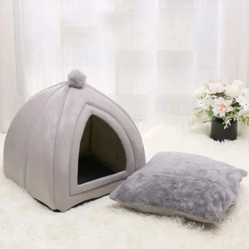 Cozy Washable Pet Bed: Soft Cat House, Kitten Lounger, Small Dog Tent Mat