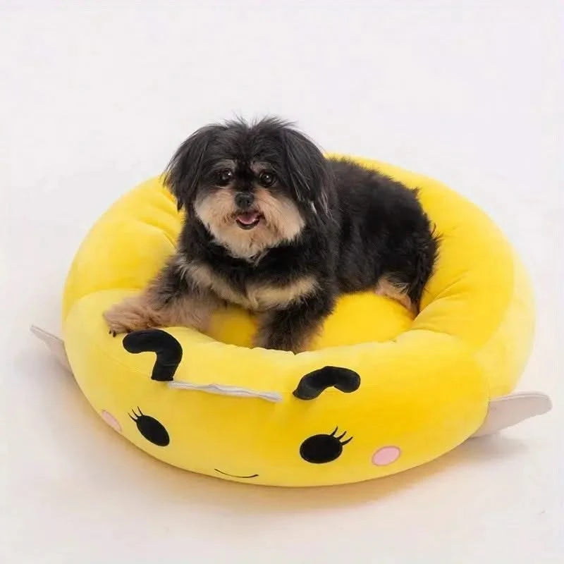 Cozy Round Plush Fleece Pet Bed Dogs Cats - Washable Comfort