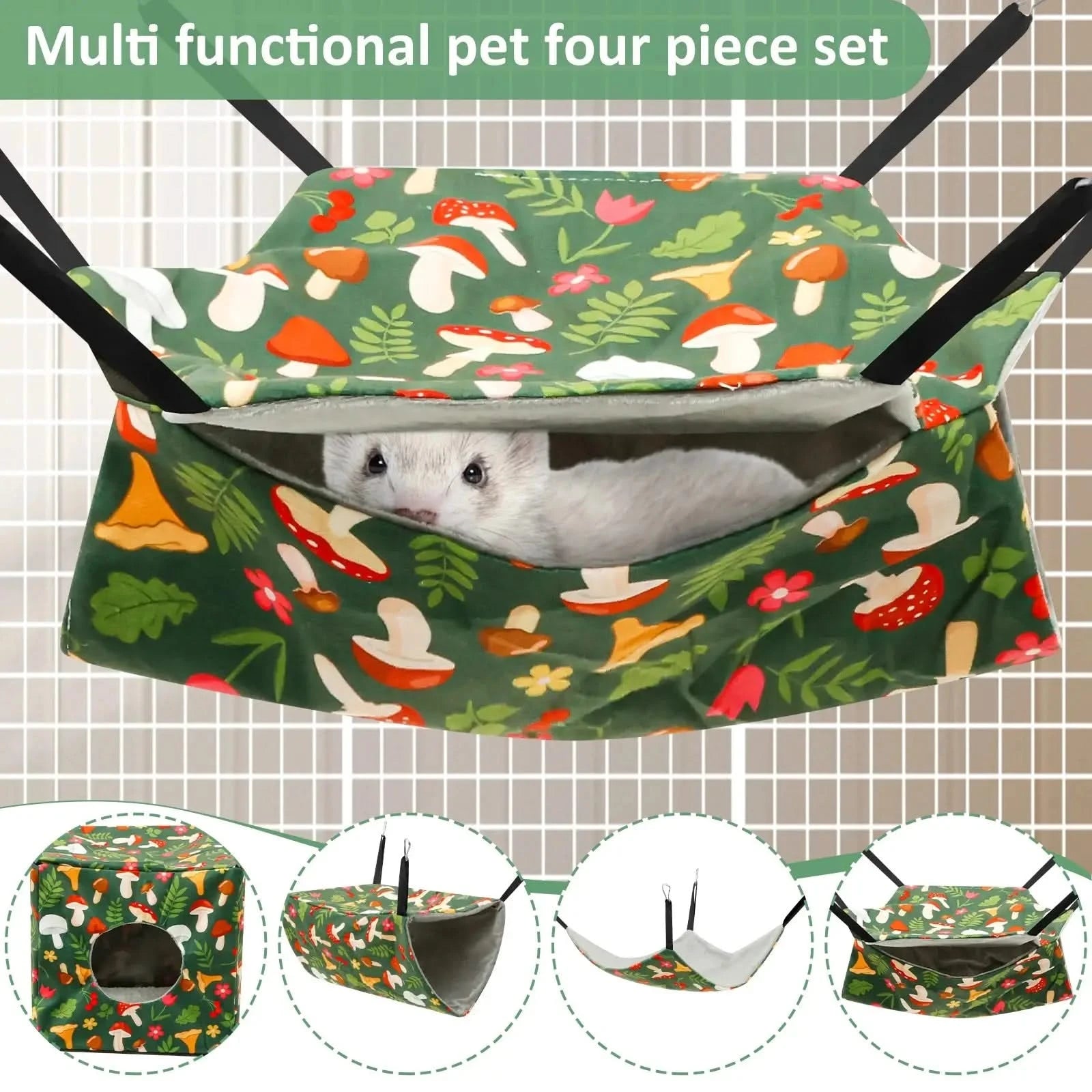 Deluxe 4-Piece Washable Hammock & Hideout Set for Small Pets