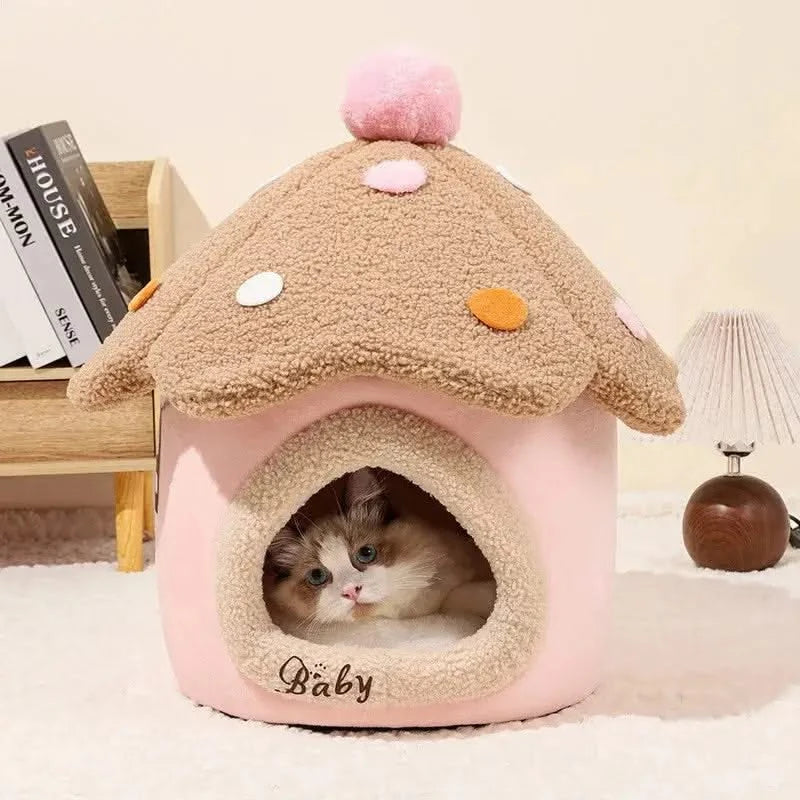 Adorable Mushroom Pet House: Detachable, Warm Cat Dog Enclosed Bed for Winter Comfort