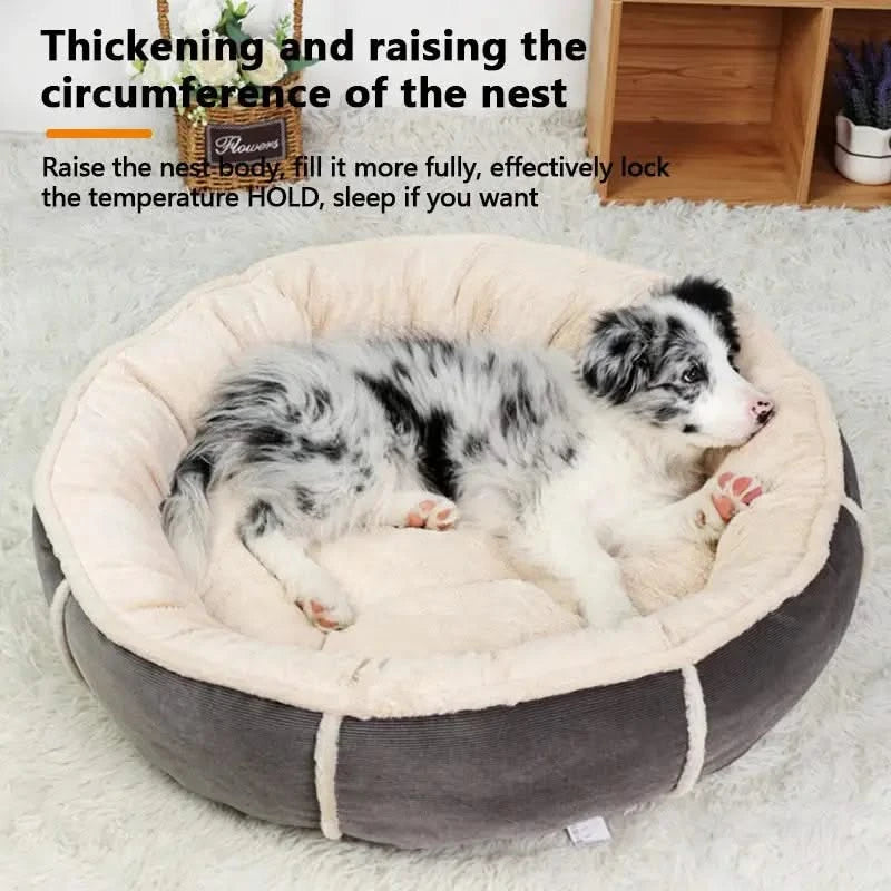 Premium Corduroy Plush Round Dog Bed with Warm PP Cotton Filling