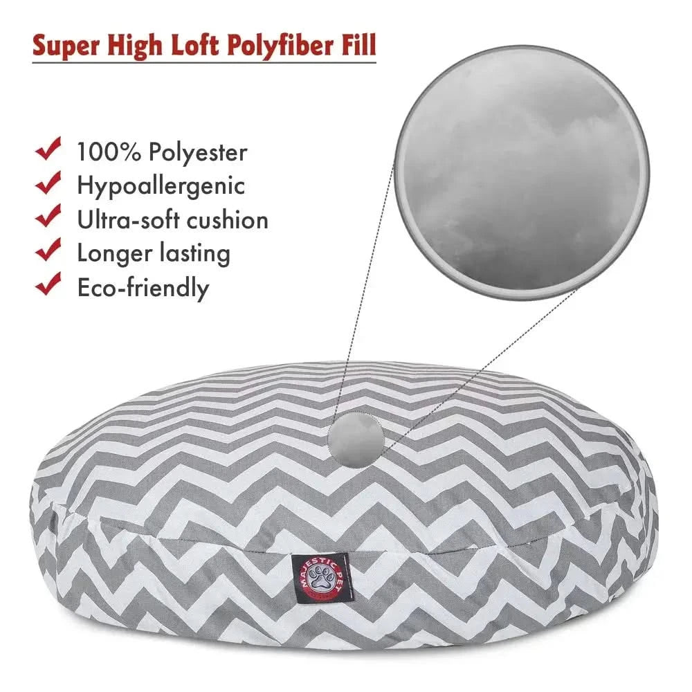 Premium Chevron Round Pet Bed for Dogs - Durable Outdoor Water-Resistant Washable Comfort