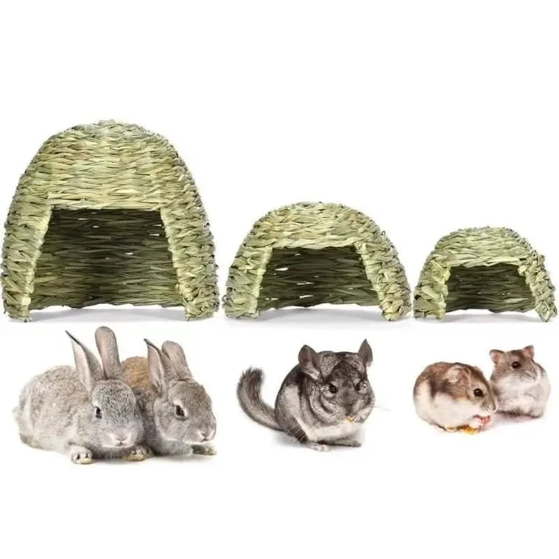Cozy Natural Grass Woven Hideout Cave for Small Pets: Rabbits, Guinea Pigs