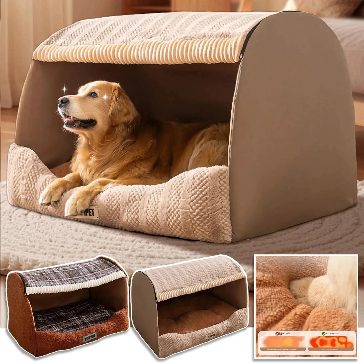 Warm Deep Sleep Pet Bed: Washable, Semi-Closed Nest for Dogs & Cats
