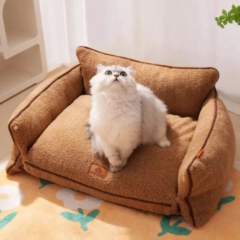 Cozy Winter Warm Pet Bed Sofa for Dogs & Cats - Removable Washable Sleeping Mat