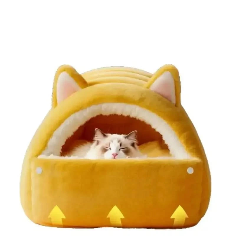 Cozy Thickened Winter Cat Bed House - Enclosed Safe Warm Sleeping Nest