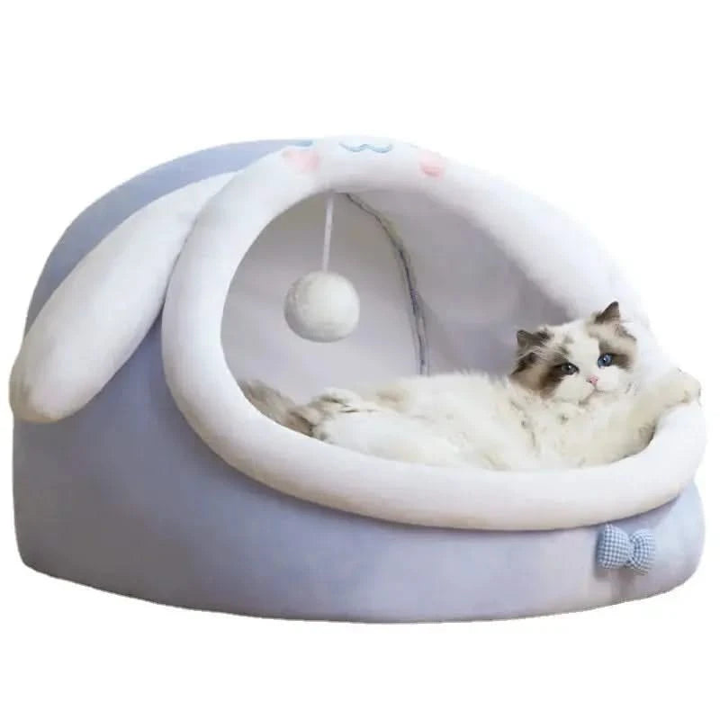 Warm Enclosed Pet Bed House – Four Seasons Cozy Cat Dog Sofa Nest