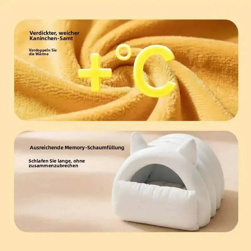 Cozy Thickened Winter Cat Bed House - Enclosed Safe Warm Sleeping Nest