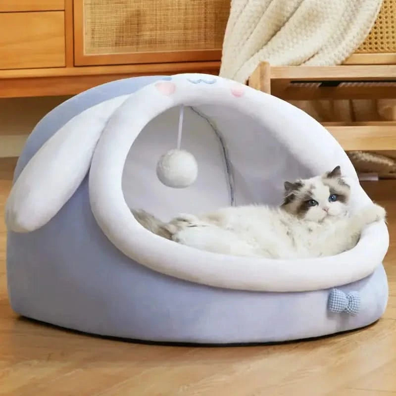 Warm Enclosed Pet Bed House – Four Seasons Cozy Cat Dog Sofa Nest