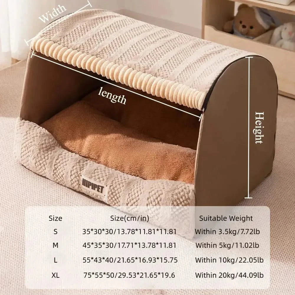 Warm Deep Sleep Pet Bed: Washable, Semi-Closed Nest for Dogs & Cats