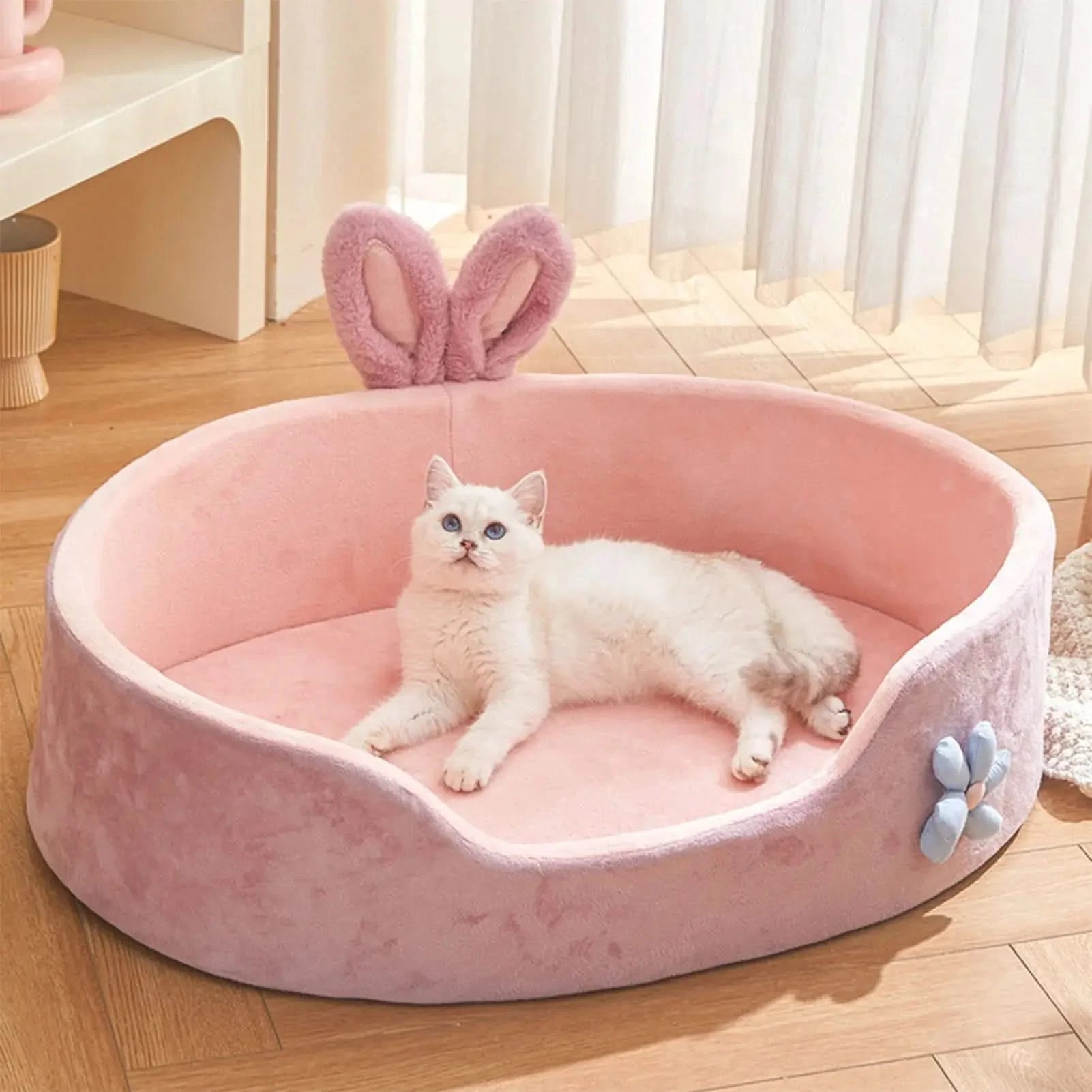 Cozy Pink Detachable Pet Bed for Dogs & Cats - Soft, Warm, Washable, All-Season