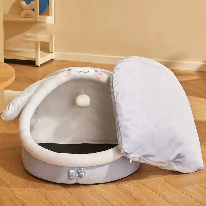 Warm Enclosed Pet Bed House – Four Seasons Cozy Cat Dog Sofa Nest