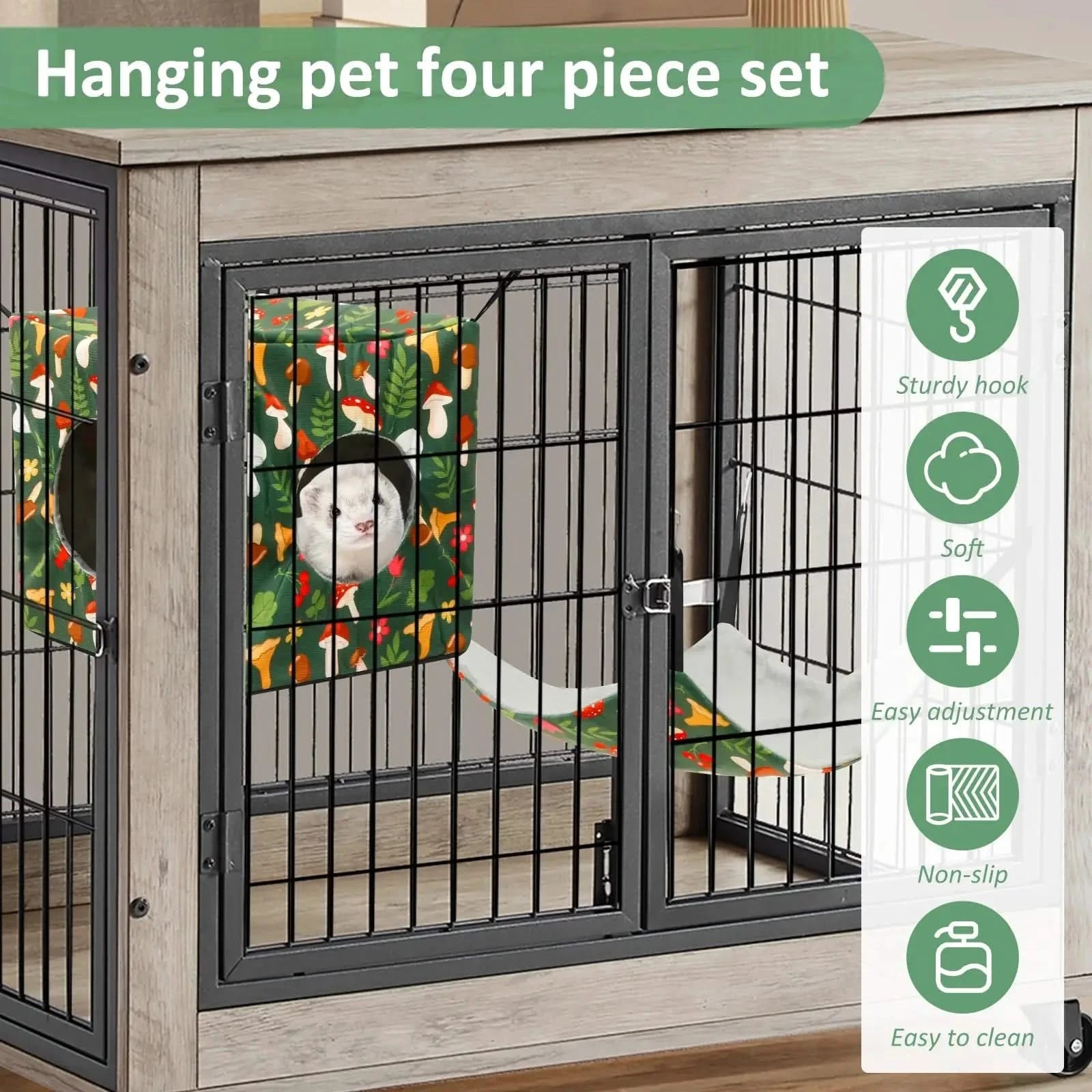 Deluxe 4-Piece Washable Hammock & Hideout Set for Small Pets
