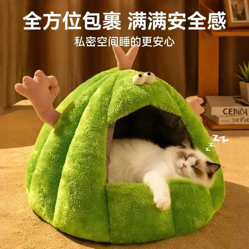 Plush Cat Nest Bed: Cozy Winter Warmth, Enclosed House, Washable Mat