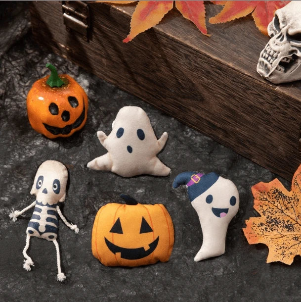 Interactive Halloween Plush Toy Set for Cats/Dogs - Pumpkin/Ghost/Skeleton, Soft Fabric