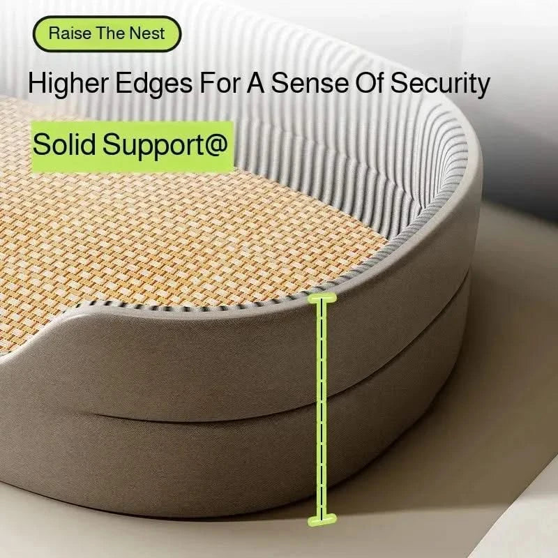 Deluxe All-Season Pet Kennel: Cooling Rattan Mat, Raised Edges, Sofa-Feel Comfort