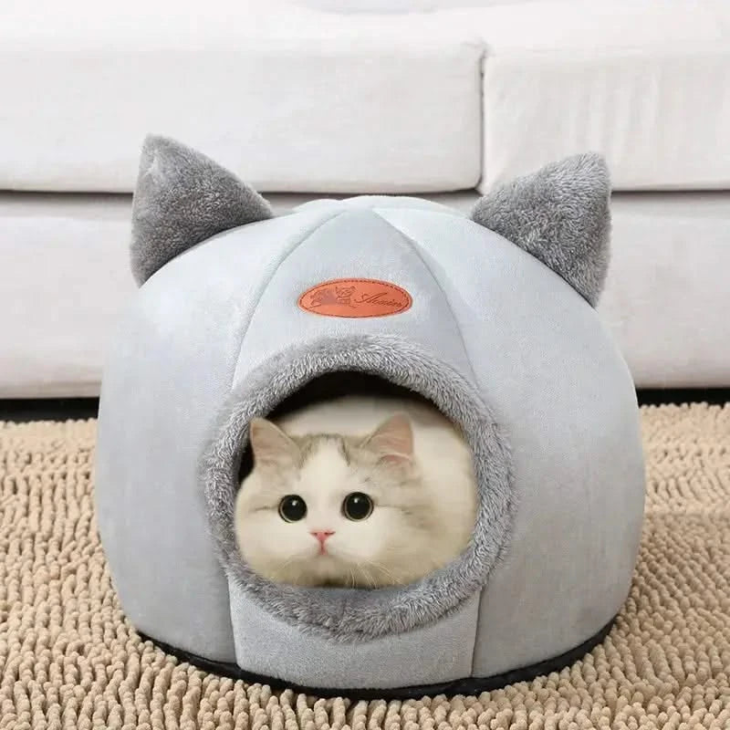 Plush Deep Sleep Cat Bed Cave – Warm Winter Pet House Nest