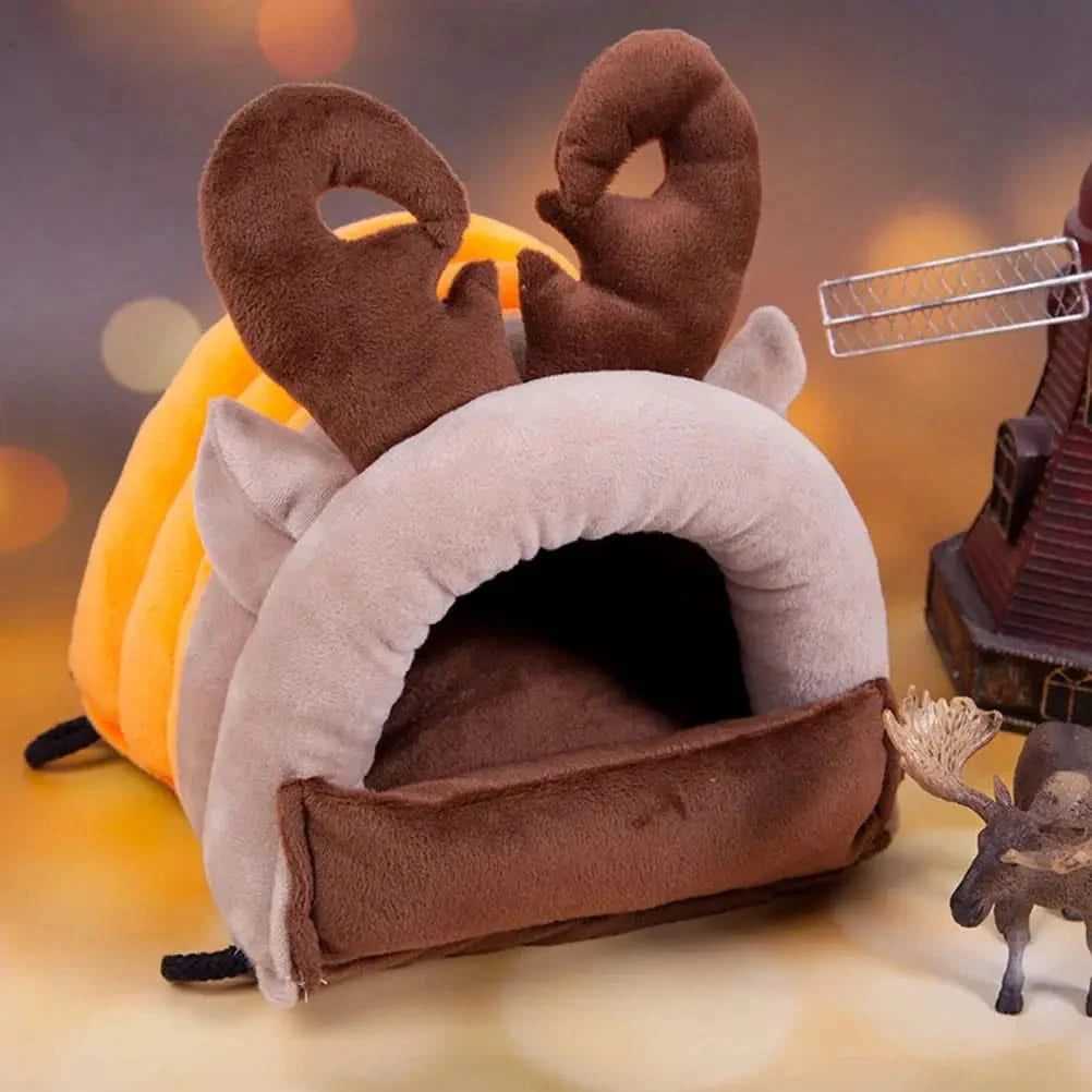 Cozy Elk Plush Pet Bed: Warm Winter Hideaway for Small Animals
