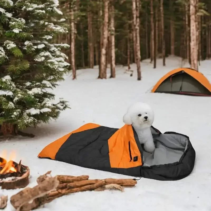 Warm Waterproof Heated Dog Sleeping Bag for Winter Outdoor Travel Adventures