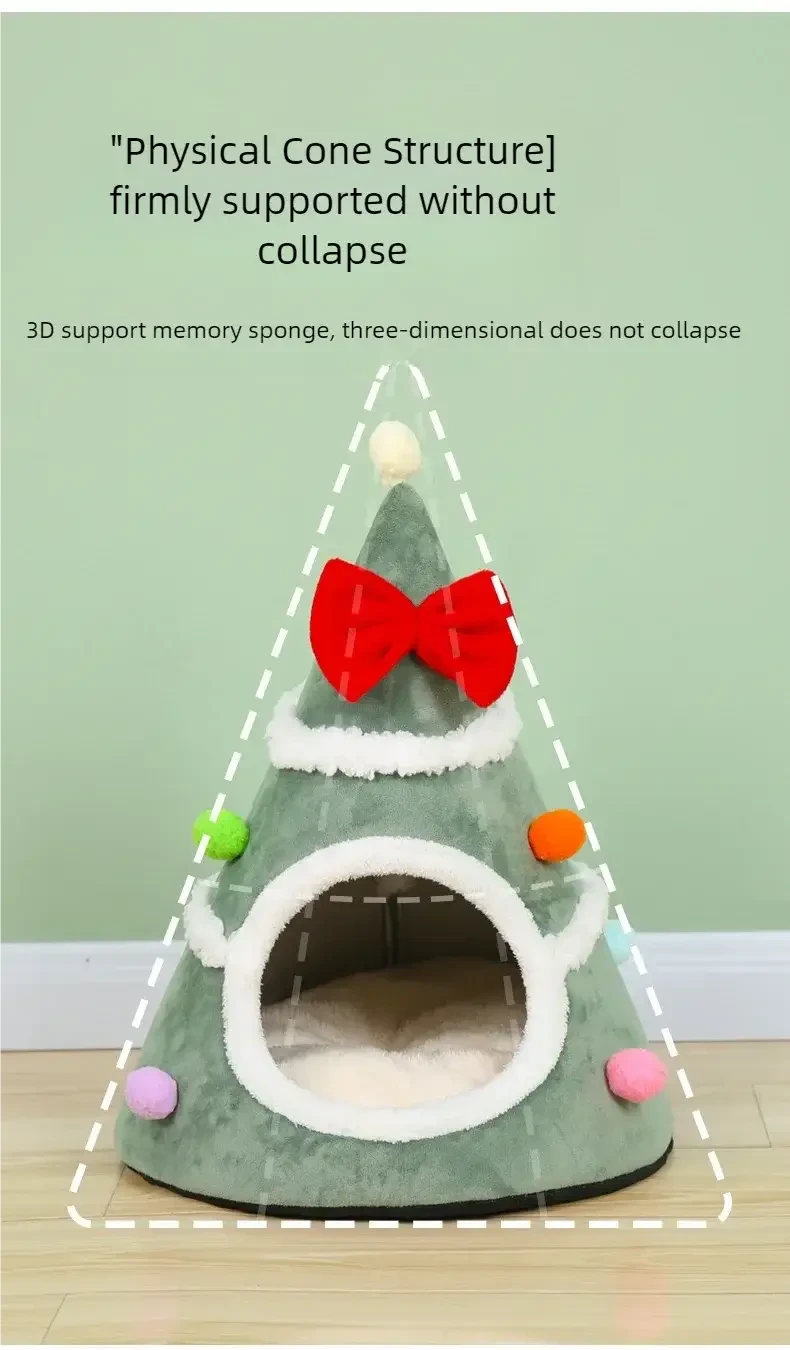 Cozy Christmas Tree Pet Lounger Cushion: Washable Warm Cat Dog House Bed