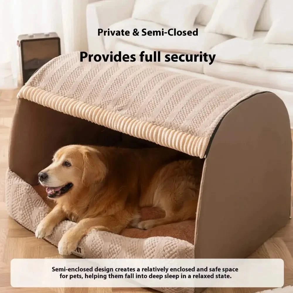 Warm Deep Sleep Pet Bed: Washable, Semi-Closed Nest for Dogs & Cats