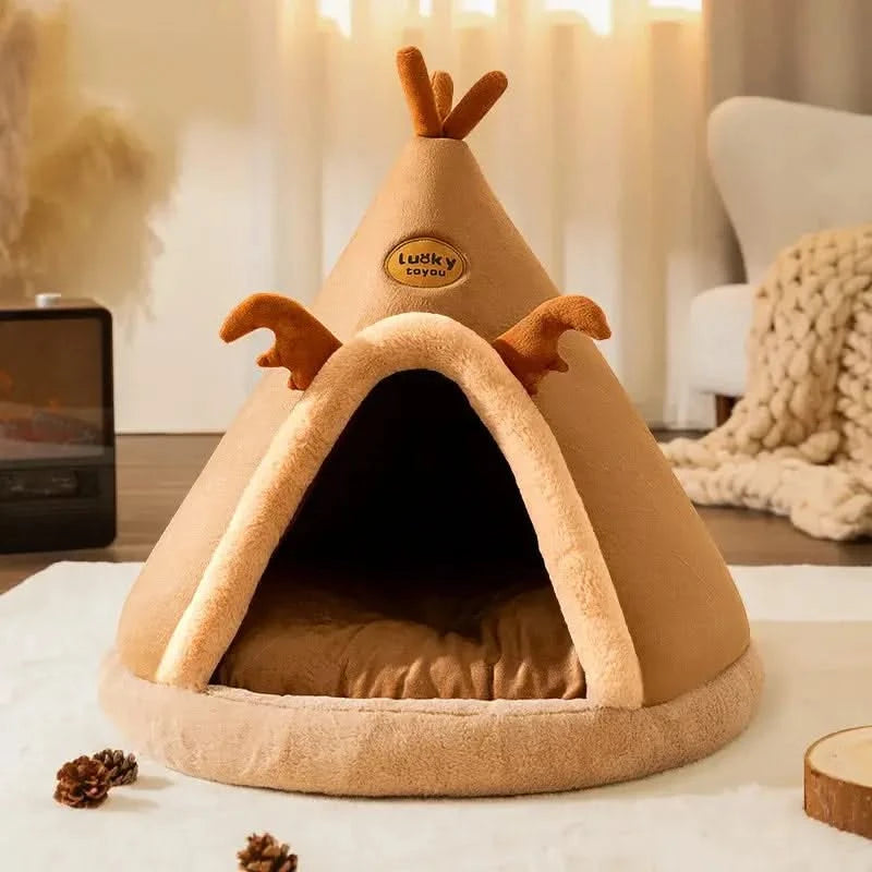 Cozy Pet Cave House Foldable Tent Soft Dog Bed Mongolian Yurt Nest
