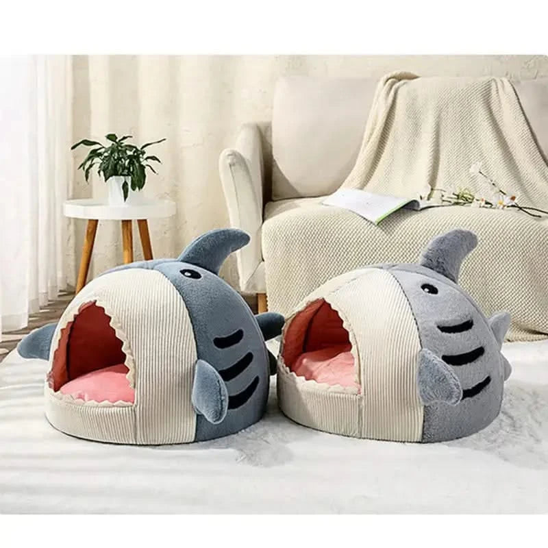 Cozy Plush Shark Pet Bed: Warm Semi-Enclosed Dog & Cat House