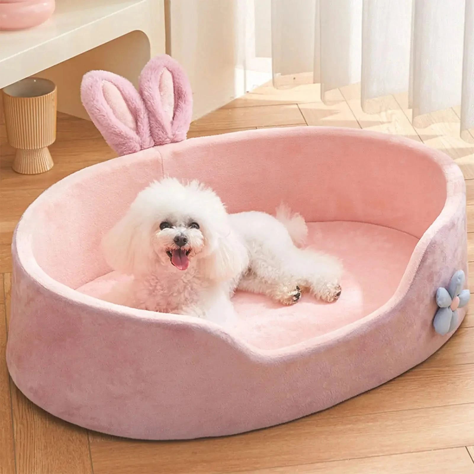 Cozy Pink Detachable Pet Bed for Dogs & Cats - Soft, Warm, Washable, All-Season