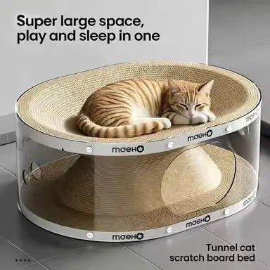 Double-Layer Cat Scratcher: Rest & Scratch, Transparent Design, Durable Surface (Beige)