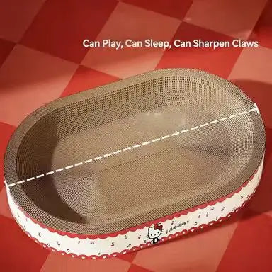 Hello Kitty Cat Scratcher Bed: Corrugated Cardboard, Rest & Scratch, Red-White Cute Design