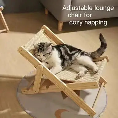 Folding Chair Cat Scratcher: Rest & Scratch, Patterned Design, Wooden Frame