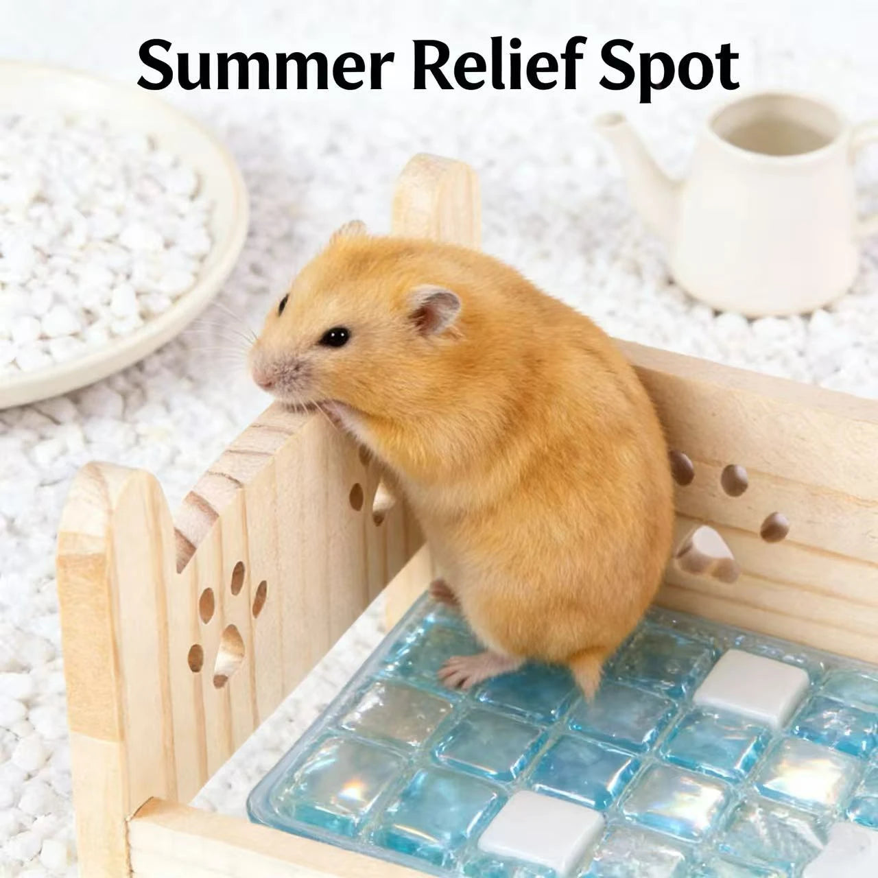 Cool Rest Four-Season Hamster Nest for Hamsters - Wooden Frame Cool Pad Decor Holes Light Wood