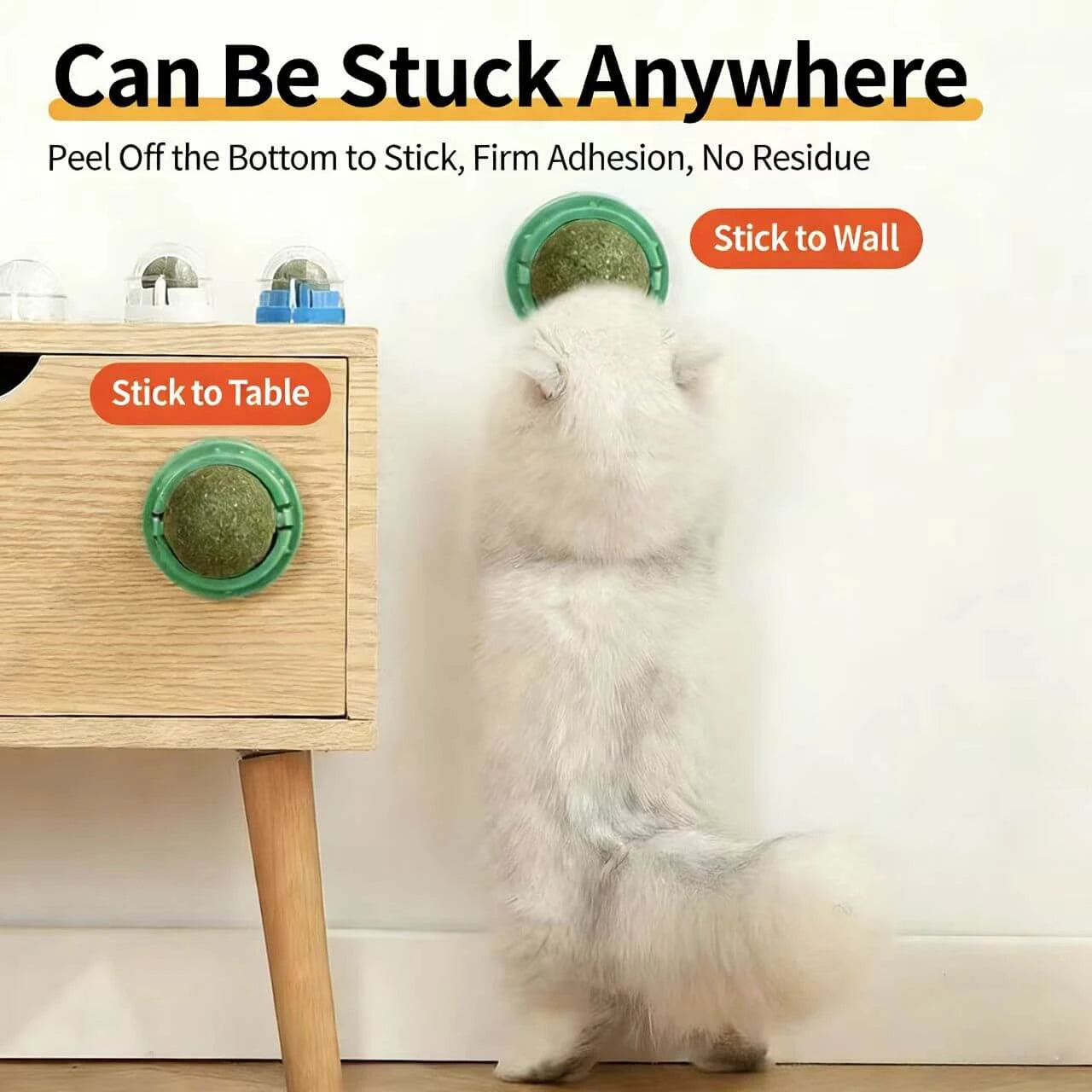 Edible Catnip Chew Ball - Rotating Design, Wall-Mountable, Green Plastic Case