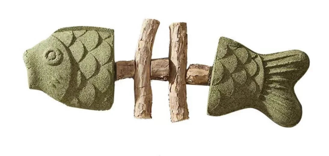 Interactive Cat Chew Stick - Fishbone Shape, Silvervine & Catnip, Green