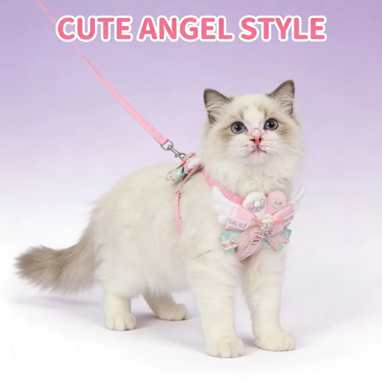 Escape-Proof Cat Harness & Leash: Angel Wing & Rhinestone Bow, Princess Style