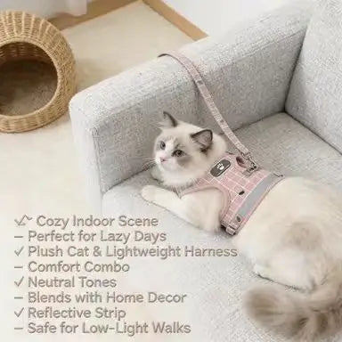 Reflective Escape-Proof Cat Harness & Leash: Breathable Mesh, Grid Pattern