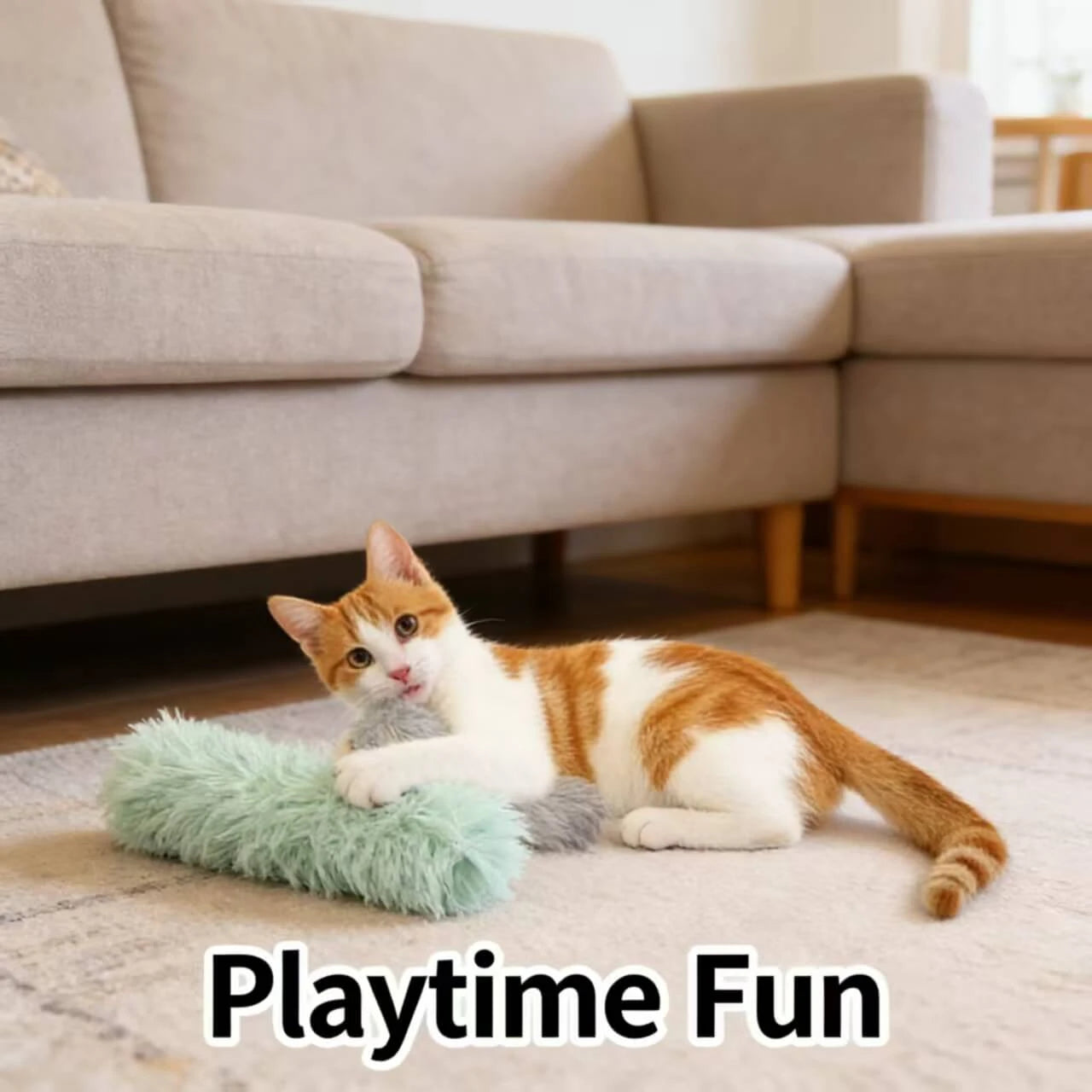 Cozy & Interactive Long Fluffy Plush Cat Toy for Cats & Kittens