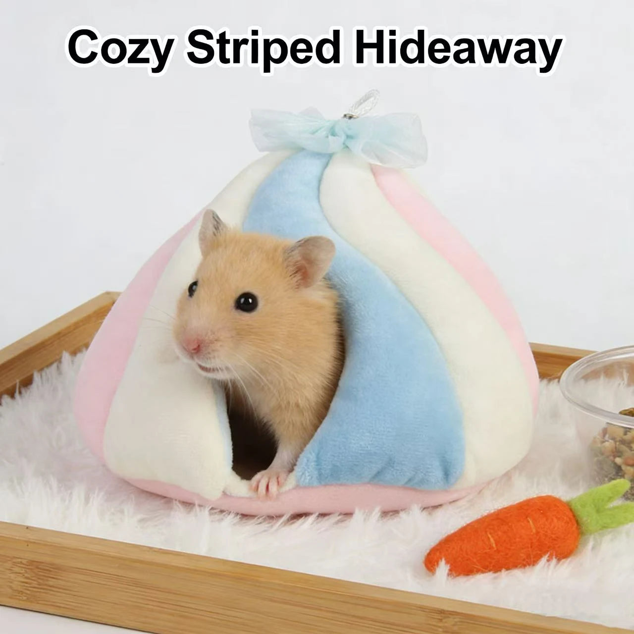 Hang & Rest Hamster Nest for Hamsters - Hanging Plush Pastel Pink/Blue/White Bow Decoration