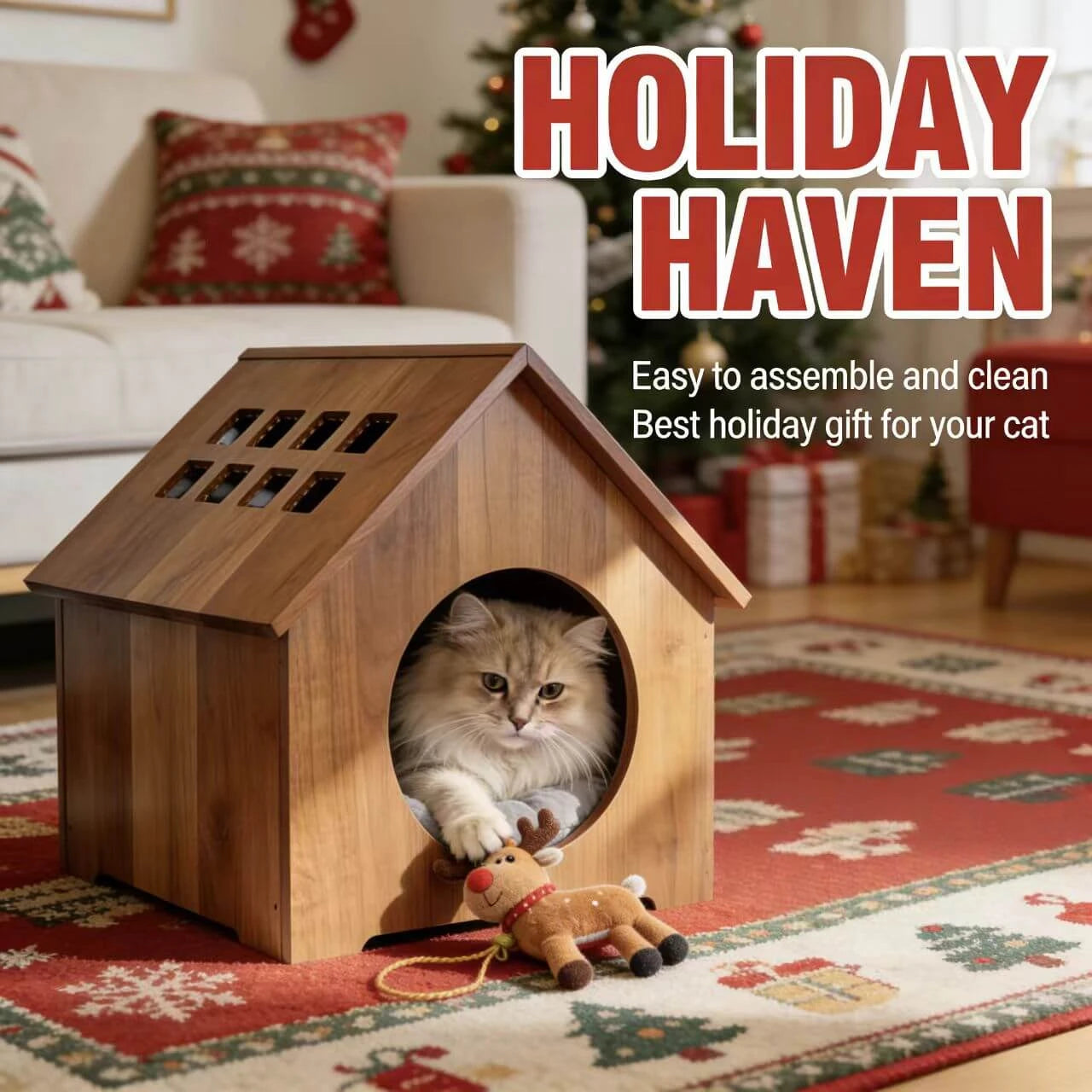 Modern Pet Shelter with Roof Vents - Natural Wood, Cozy Hideaway, Pet Furniture