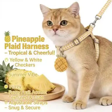Escape-Proof Cat Harness & Leash: Pom-Pom Accent, Plaid Design