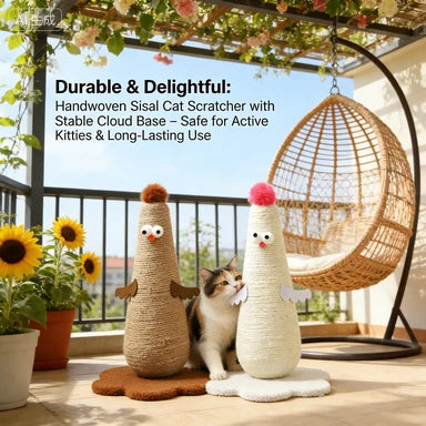 Niche Product: Angel-Shaped Cat Scratcher, Beige/White, Rope, Stable Base, Claw Care for Cats