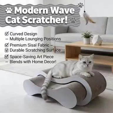 Wavy Cat Scratcher: Rest & Scratch, Curved Design, Durable Surface (Beige-White)