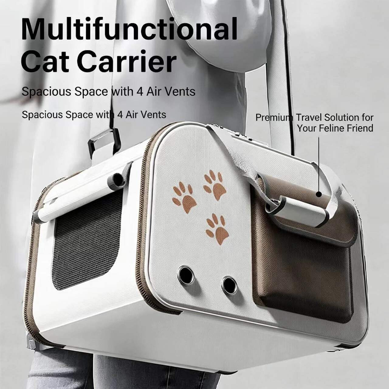 Travel Cat & Dog Carrier Bag - Multi-Vent, Adjustable Strap, Beige
