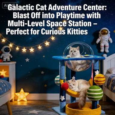 Niche Product: Space-Themed Cat Tree Scratcher, Blue/Yellow, Multi-Layer, Rest & Claw Care for Cats