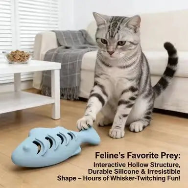 Chewable Interactive Cat Toy: Fish Skeleton Shape, Light Blue Silicone Material