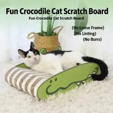 Crocodile Cat Scratcher: Sisal Surface, Cute Animal Design, Rest & Scratch (Green-White)