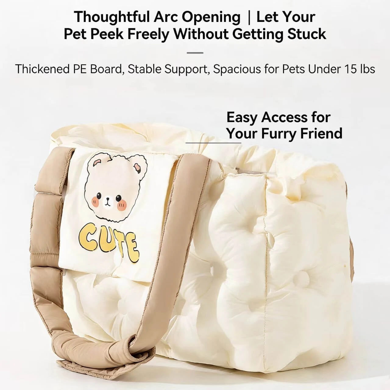 Portable Cat & Dog Carrier Tote - Soft Padded, Casual Style, Beige